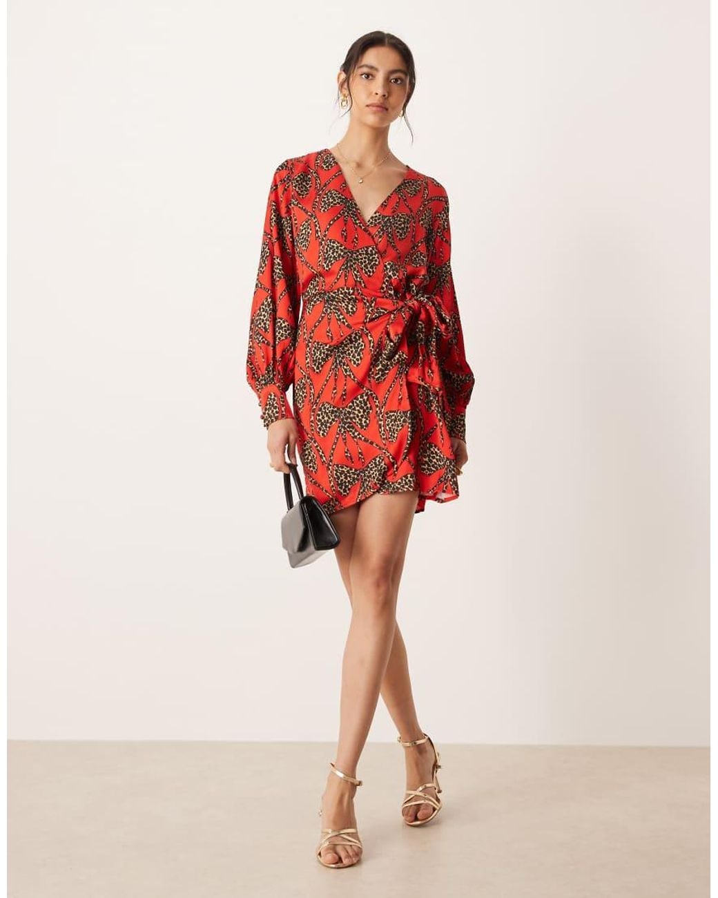 Never Fully Dressed Red Leopard Bow Satin Mini Dress