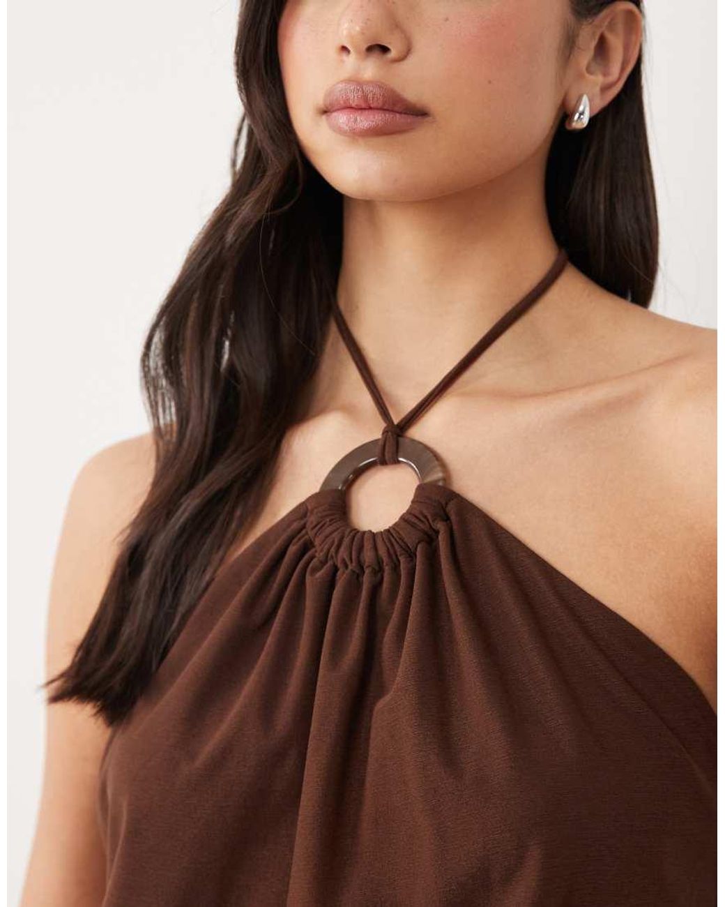 Gina Tricot Brown Halterneck Tie Top
