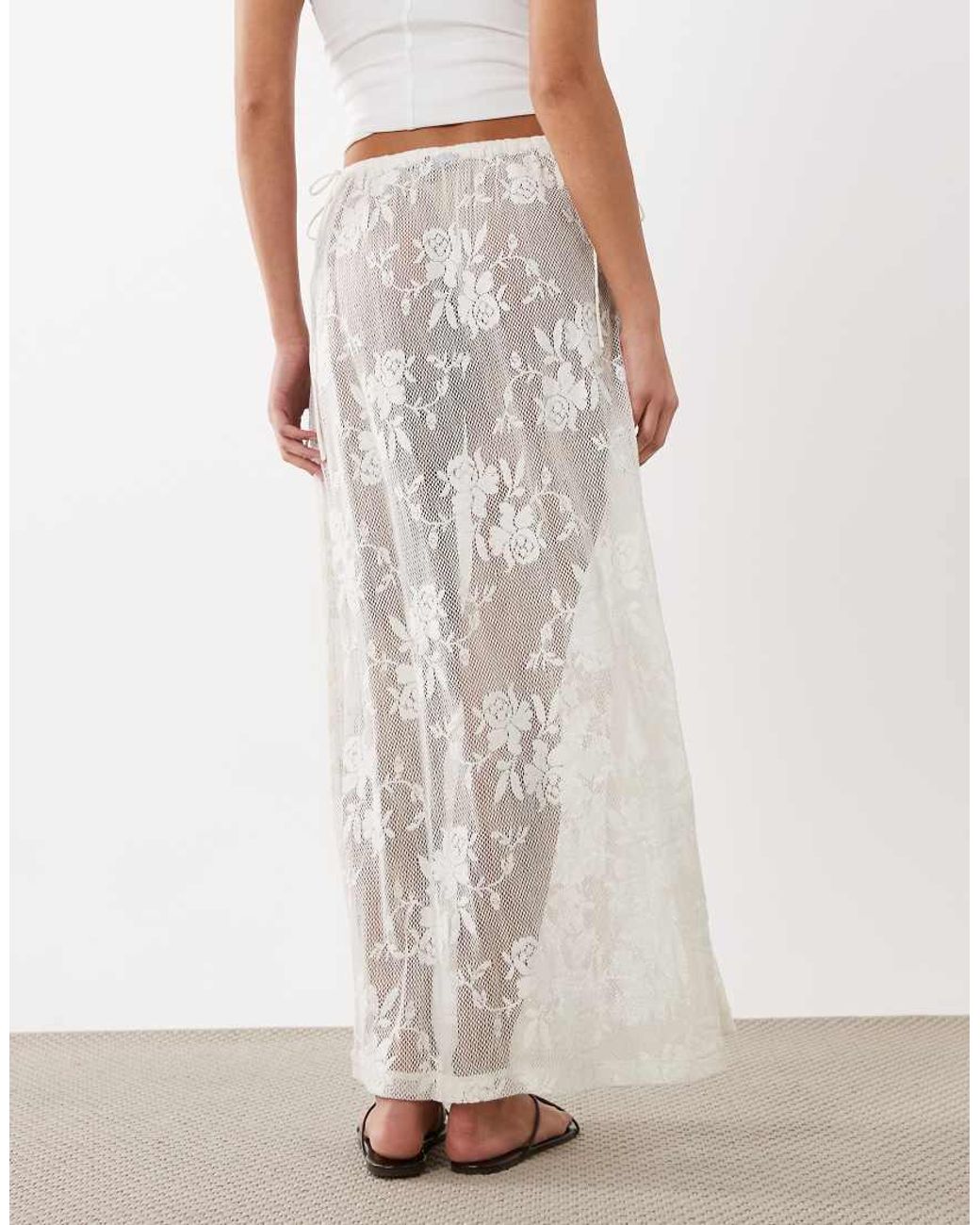 ASOS White Sheer Crochet Beach Lace Tie Side Maxi Skirt