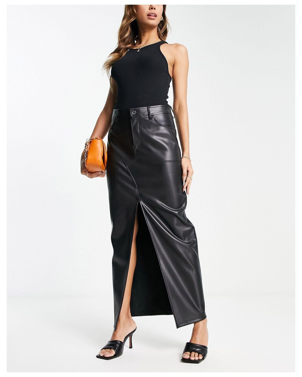 ASOS Faux Leather Maxi Skirt in Black | Lyst