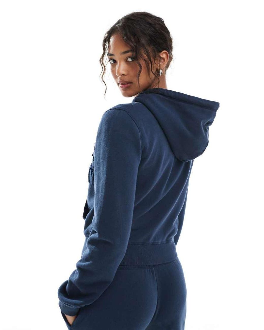 Superdry Blue Athletic Essentials Tonal Cropped Zip Hoodie