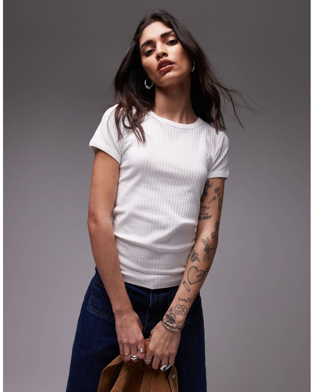 TOPSHOP White Wide Rib Tee