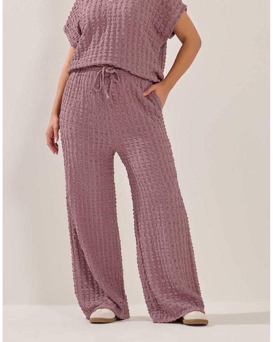 Yours Clothing Pink Bubble Textured Wide Leg Trousers