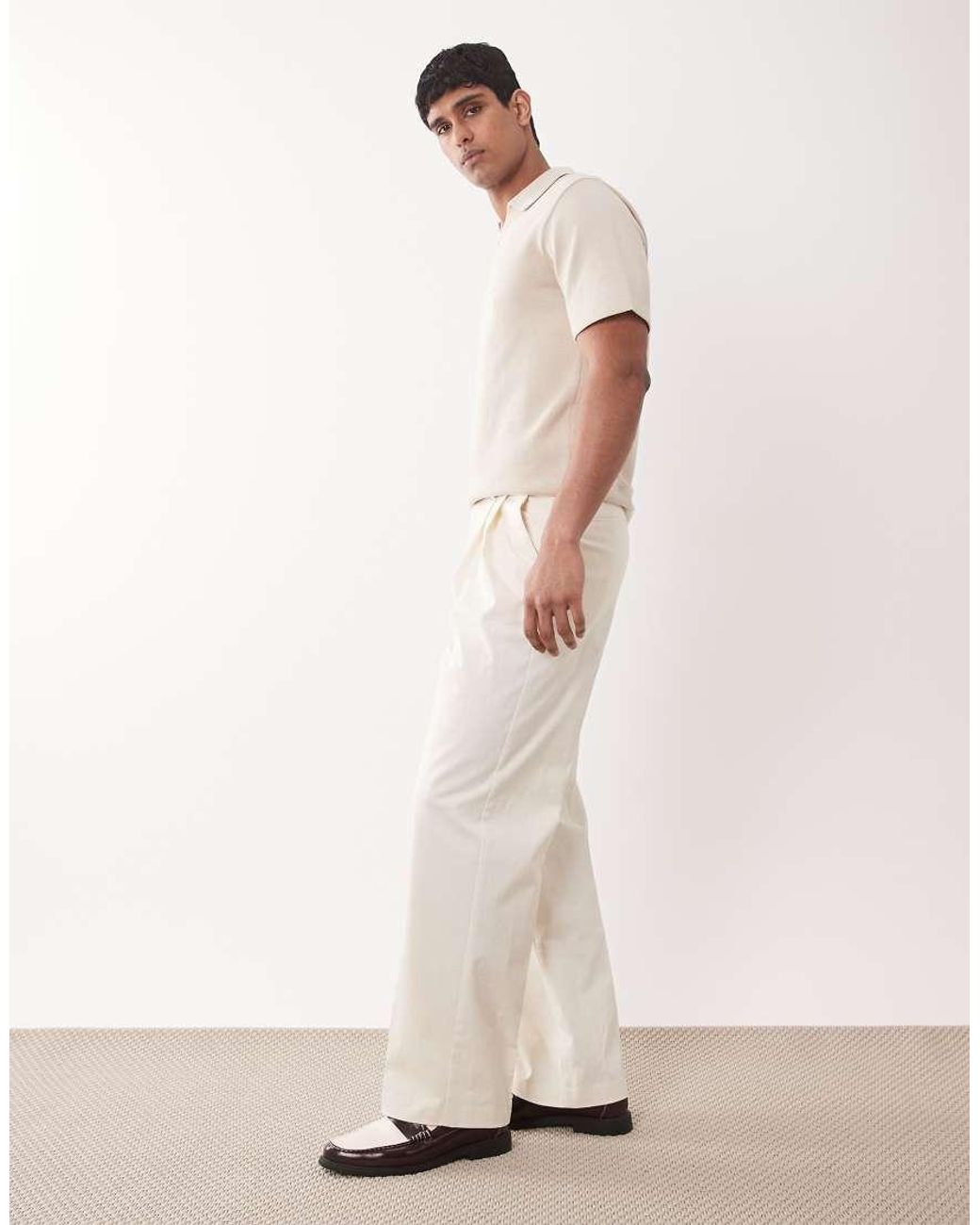 ASOS Natural Tailored Cotton Rich Wide Leg Chino Trousers for men