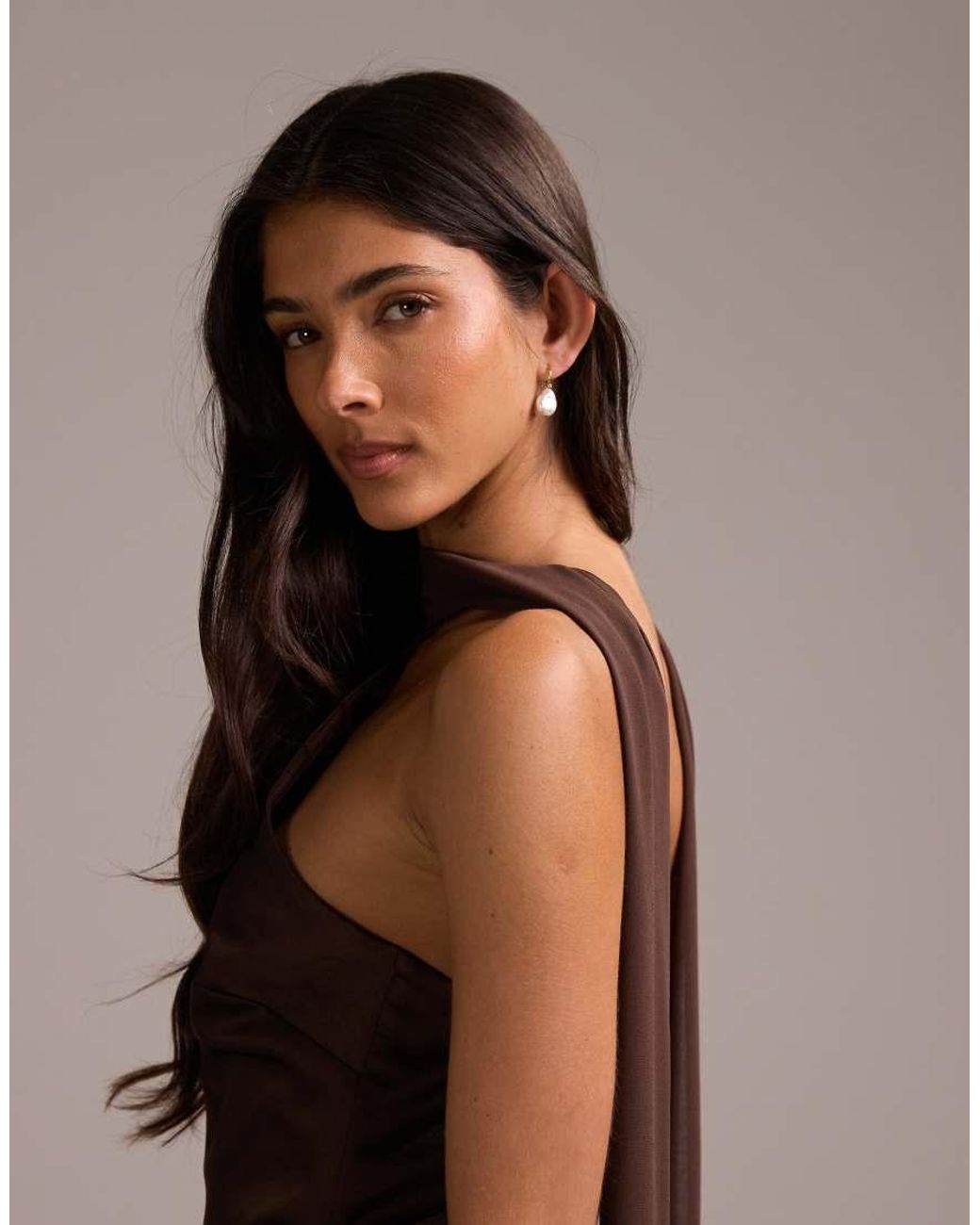 ASOS Brown Bridesmaids Halter Neck Satin Maxi Dress With Scarf Detail
