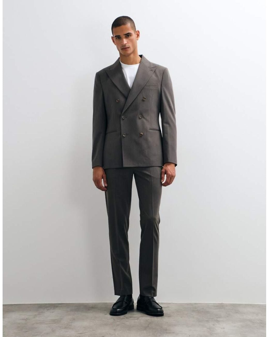 ASOS Gray Crease Resistant Double Breasted Suit Jacket for men