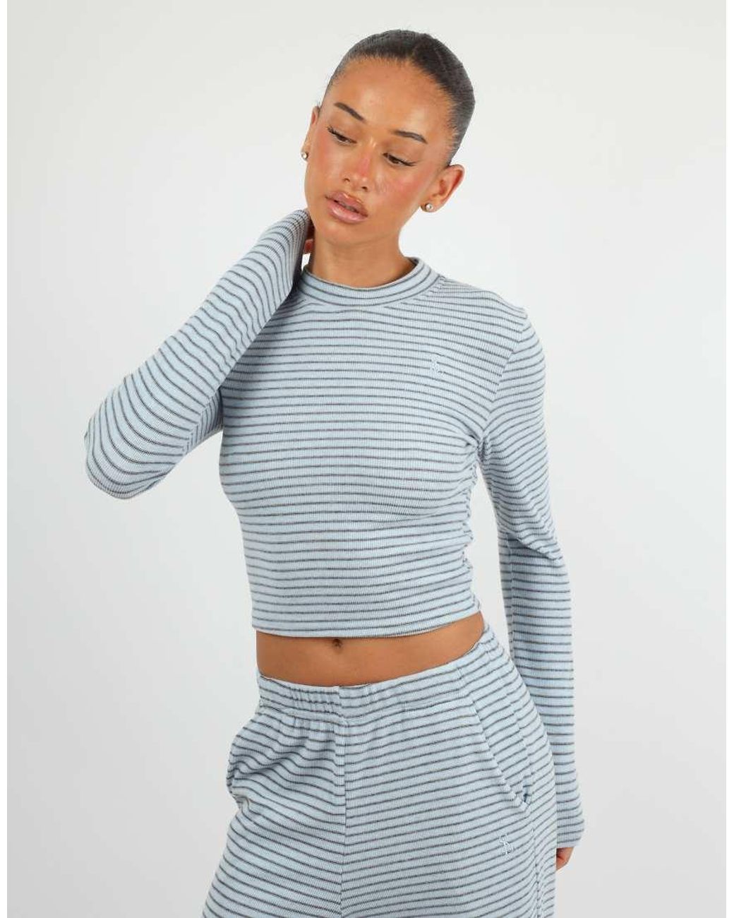 SIMMI Blue Monique Soft Stripe Fine Ribbed Long Sleeve Top