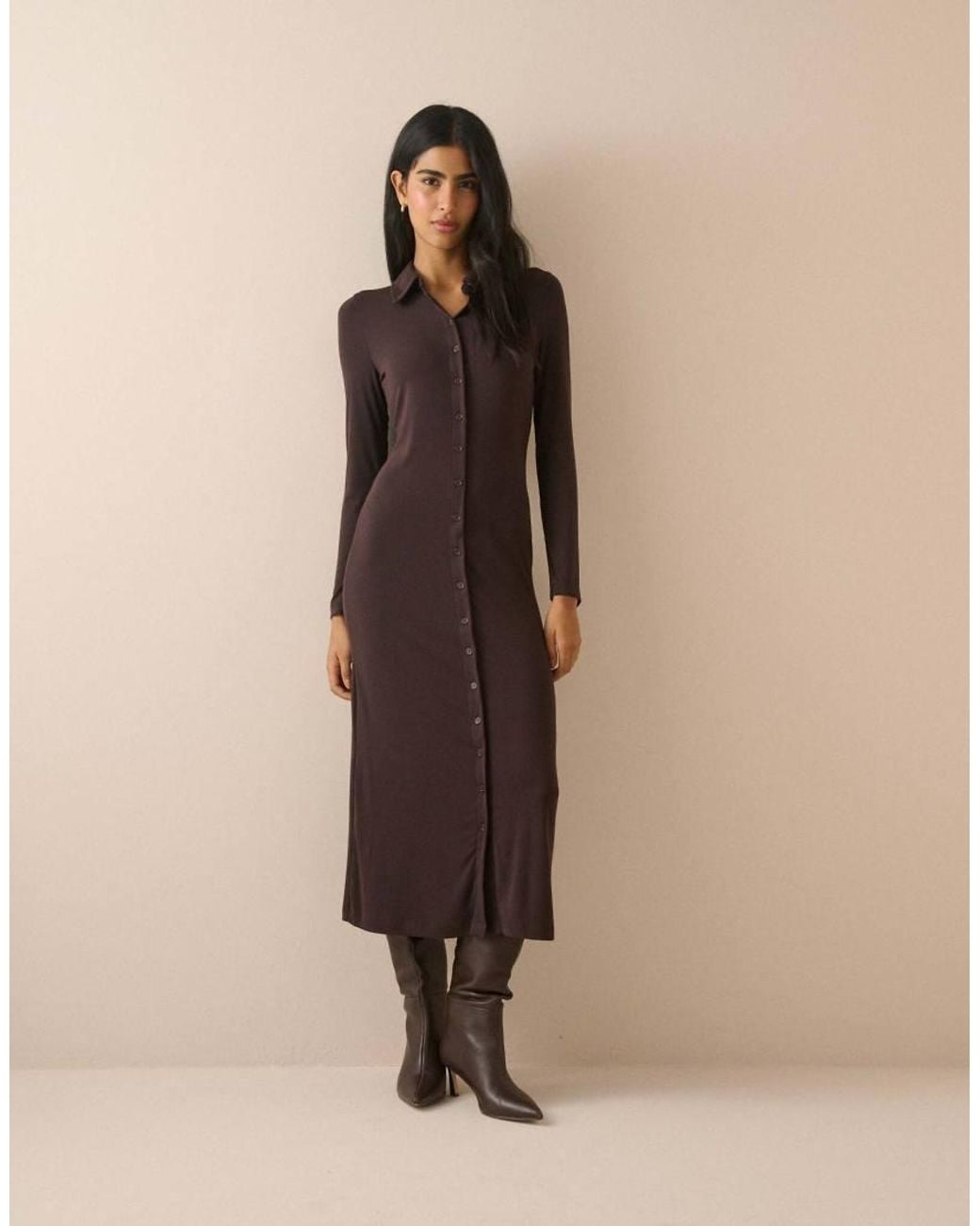 Nobody's Child Natural Modal-Rich Button Front Midi Dress