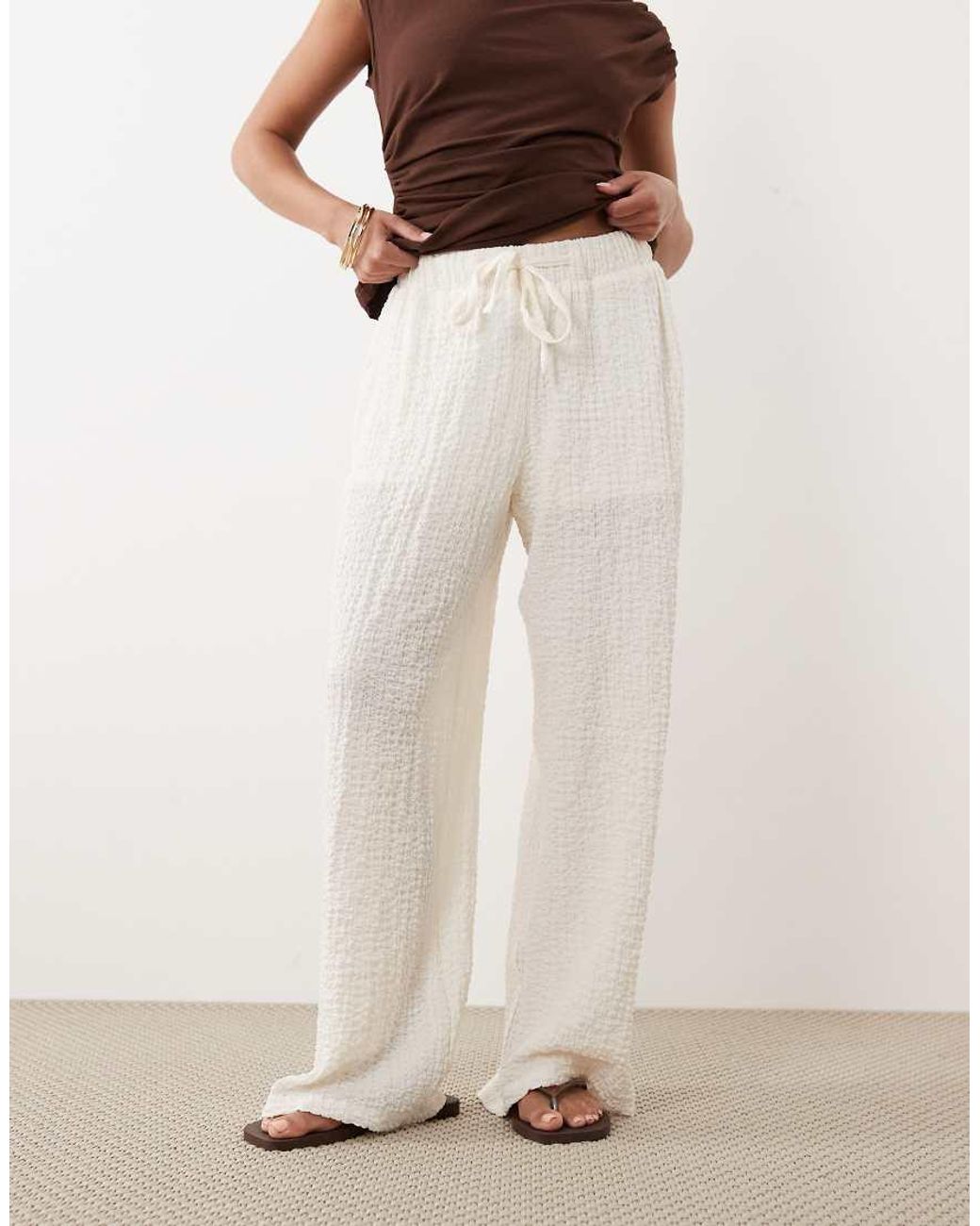 JDY Petite White Textured Semi-sheer Pants