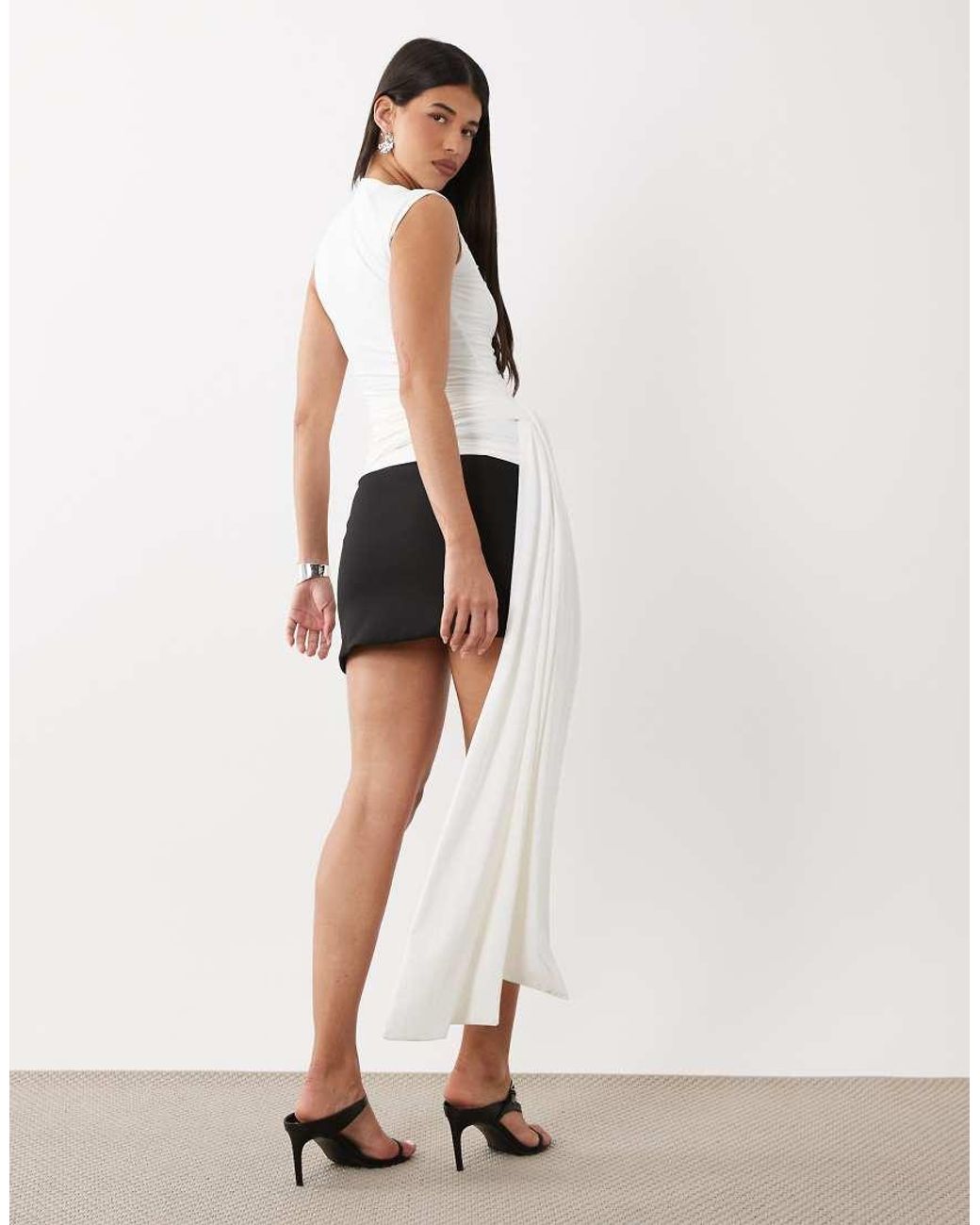 Bardot White Jordan Longline High Neck Top With Tie Waist