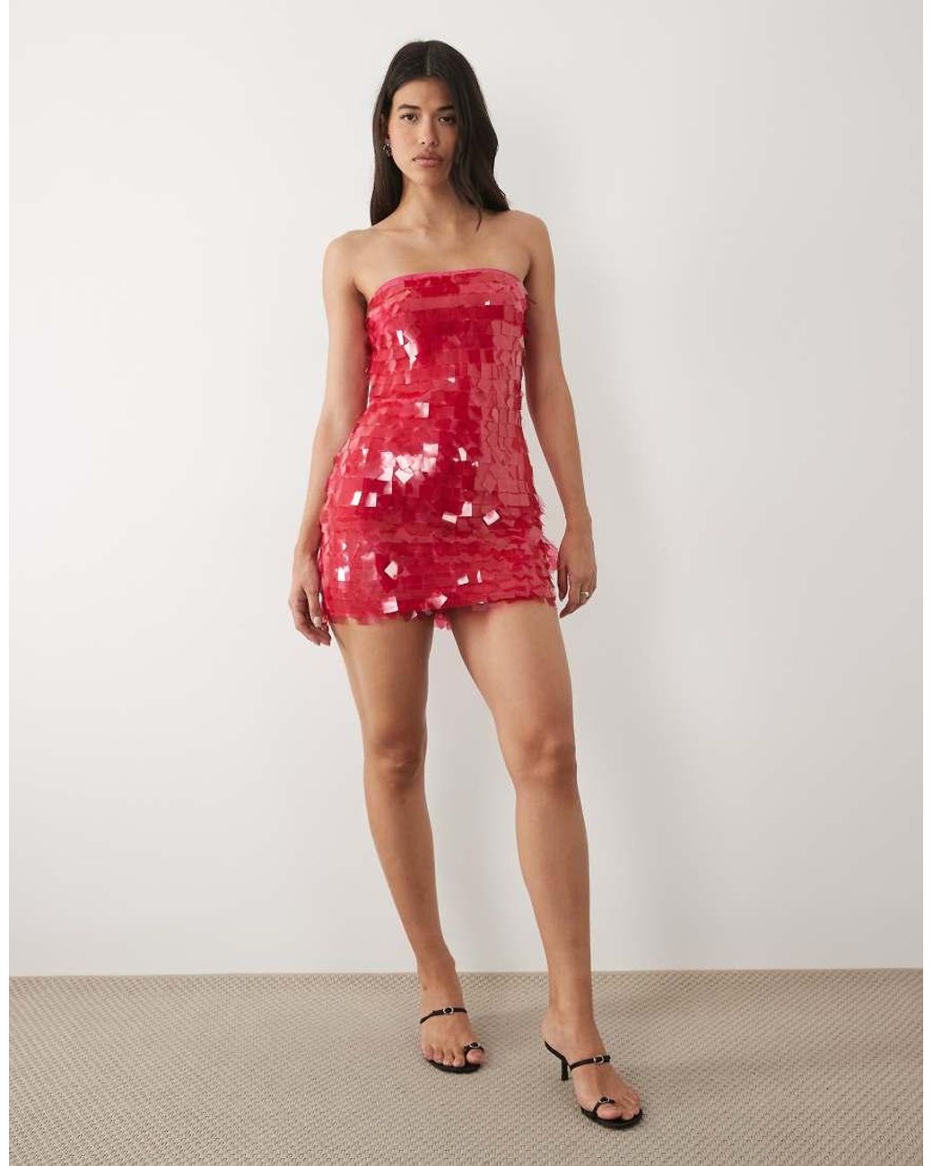 River Island Red Bandeau Sequin Mini Dress