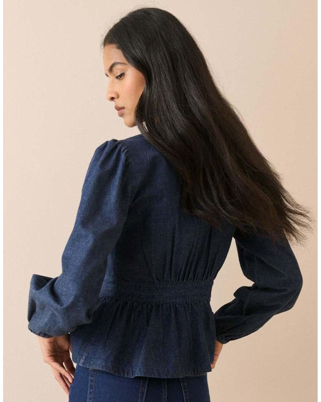 Nobody's Child Blue Pintuck Denim Blouse