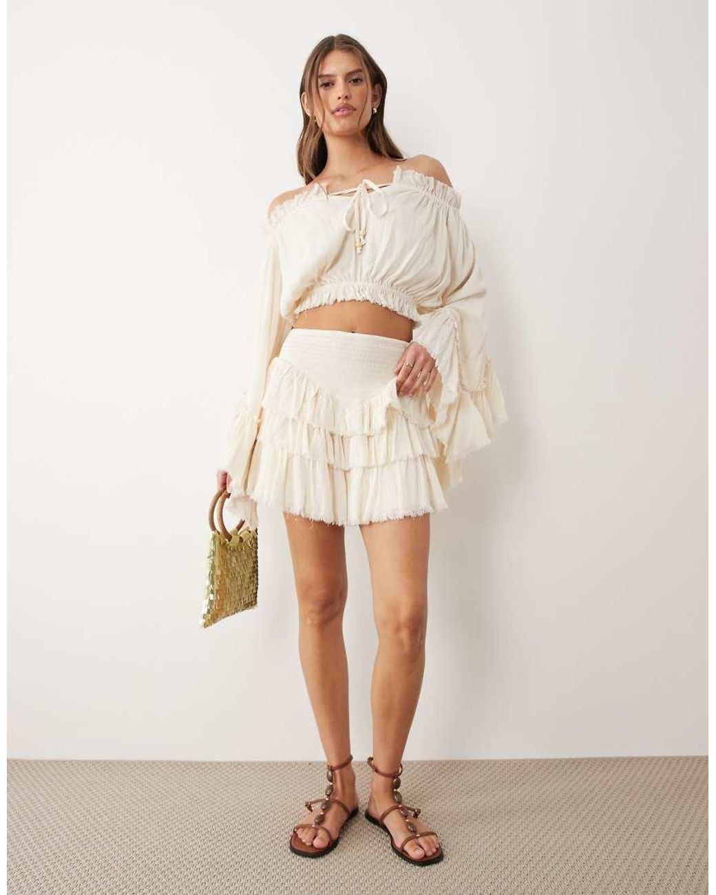 Miss Selfridge Natural Boho Layered Shorts