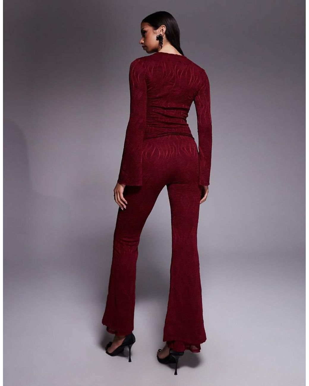 ASOS Red Co-ord Textu High Waist Fla Leg Trousers