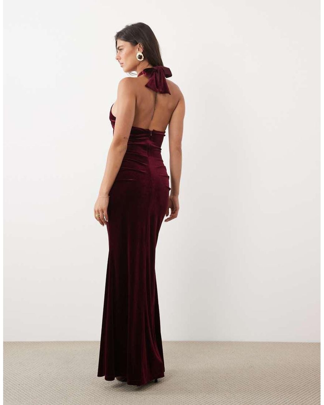 TFNC London Brown Velvet High Neck Racer Maxi Dress
