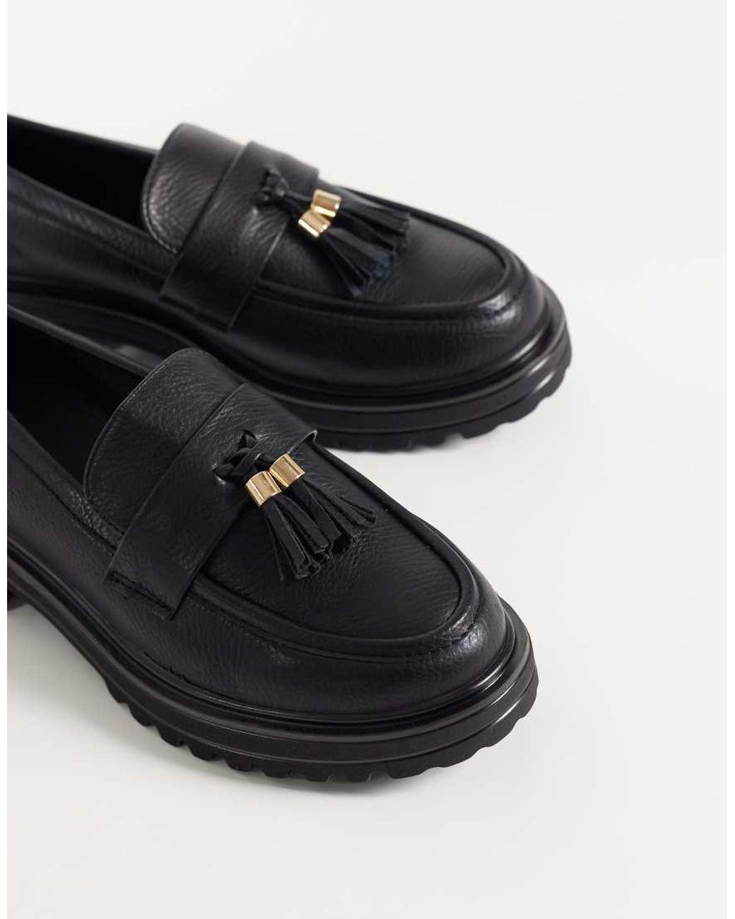 SEQWL Wide Fit Black Jeep Chunky Tassel Loafers