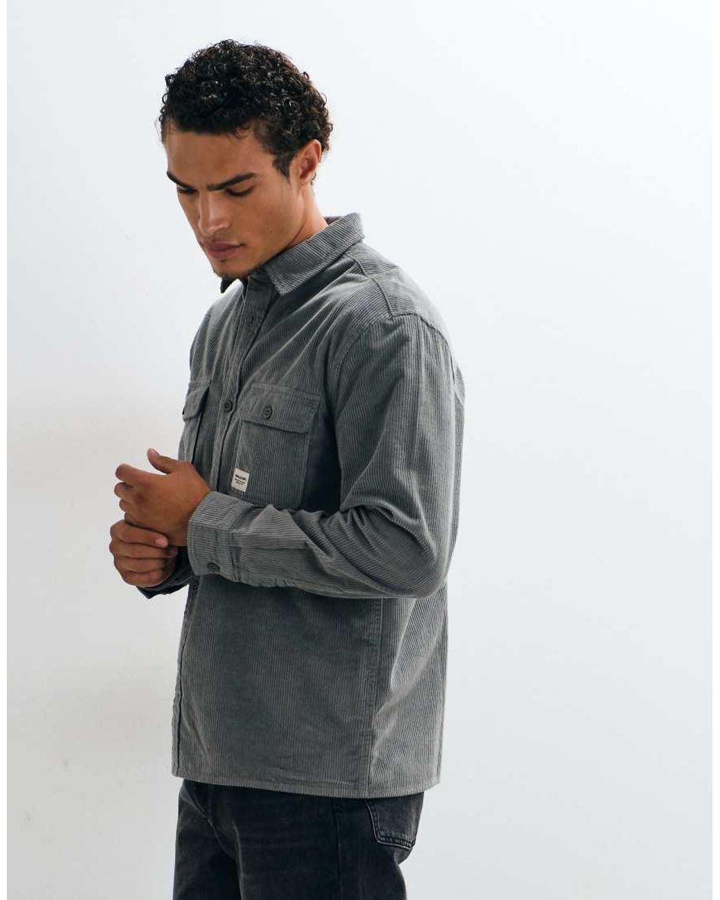 ASOS Gray Cord Overshirt With Badge for men