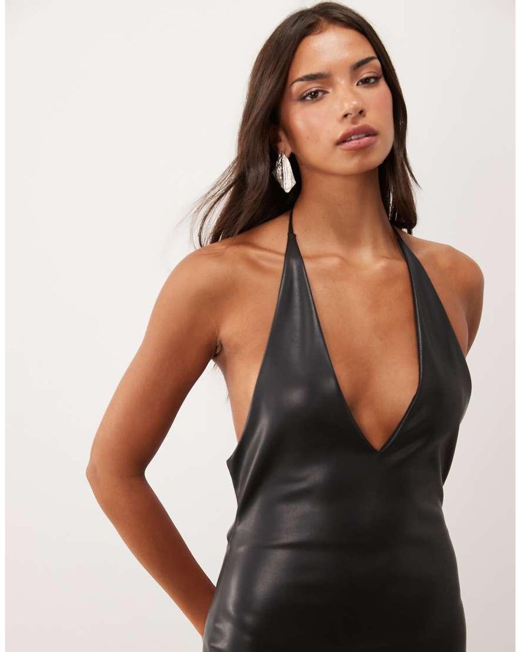 ASOS Natural Pu Deep Plunge Maxi Dress