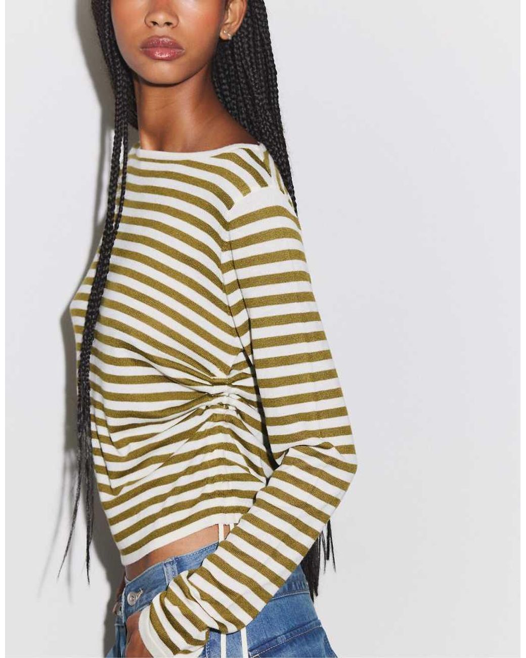 Stradivarius Blue Striped Jumper With Side Ruching