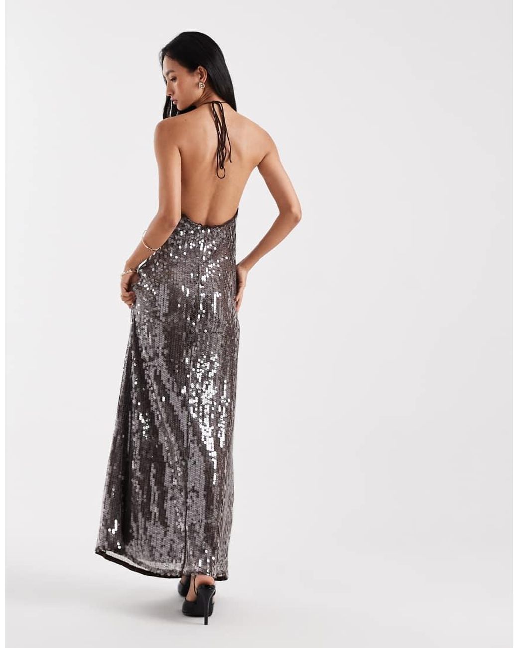 Vero Moda Black Disc Sequin Halter Neck Maxi Dress