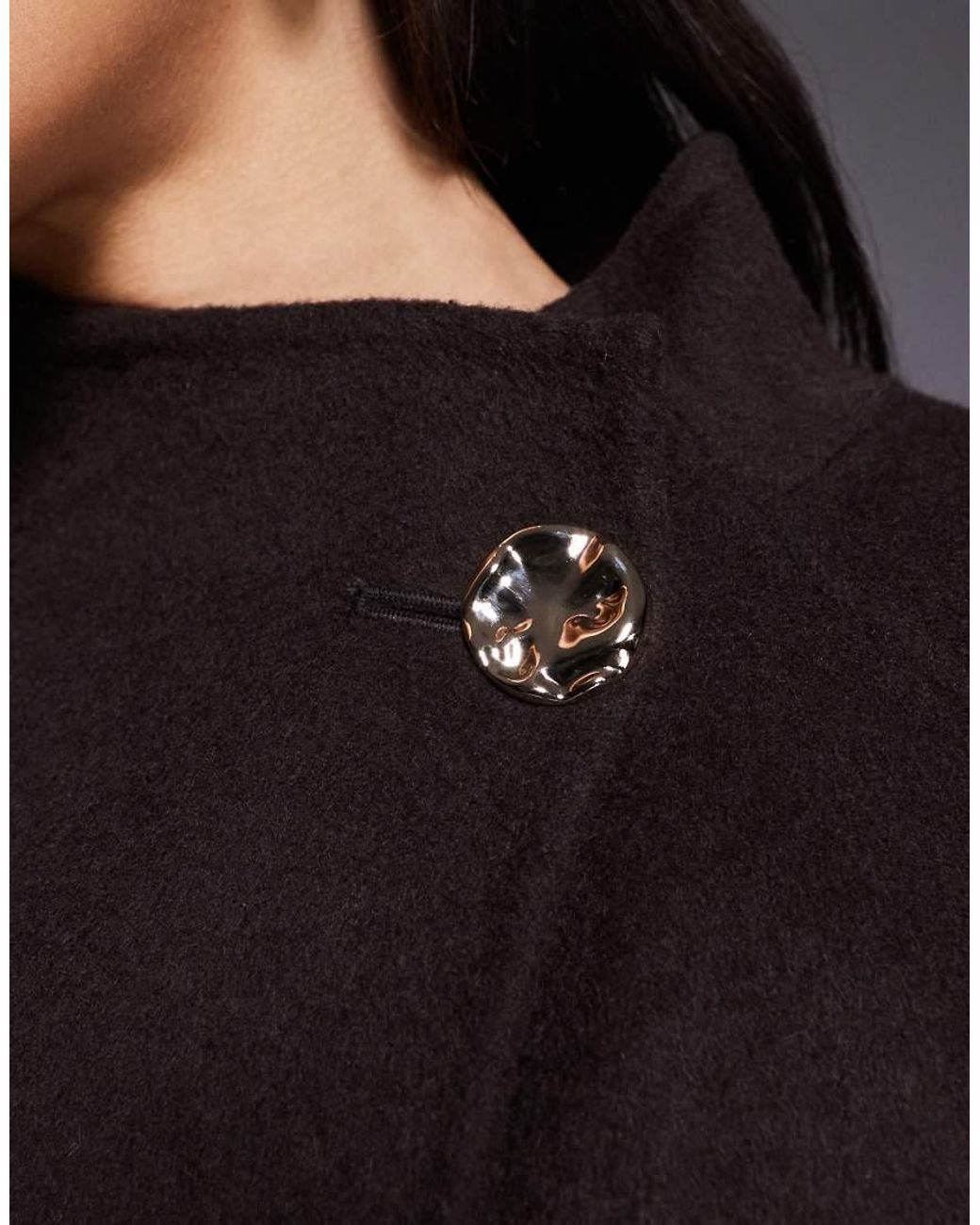 ASOS Black Premium Wool Rich Longline Coat With Gold Button