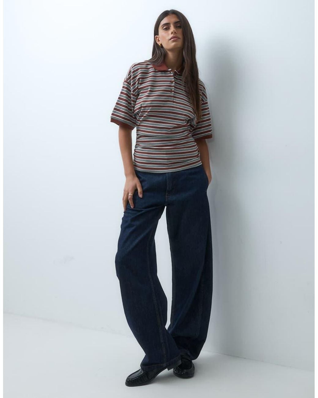 ASOS Gray Corset Waist Tee With Rugby Polo Collar