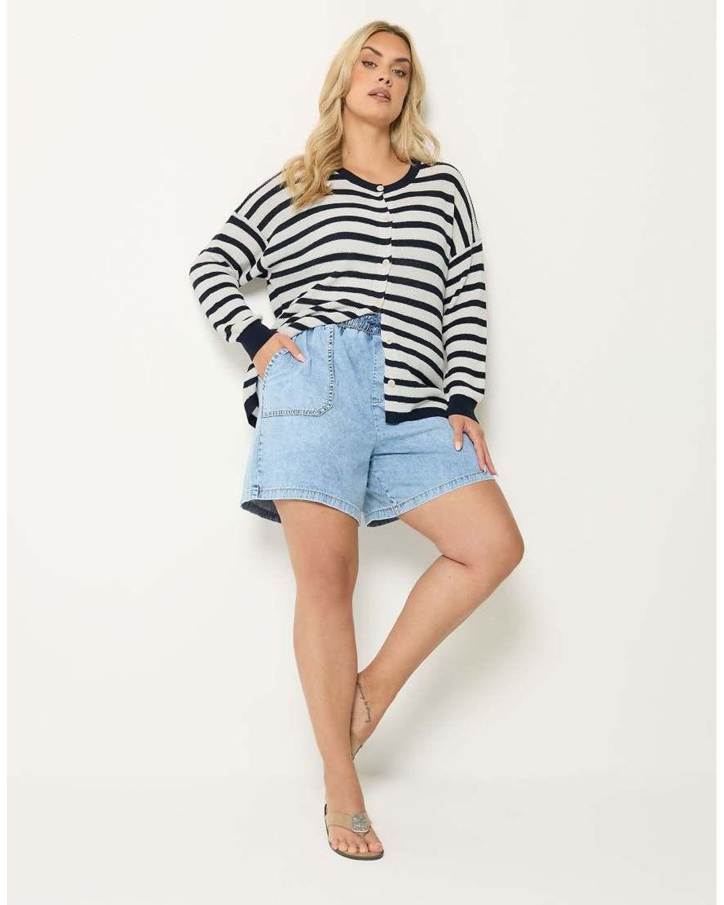 Yours Clothing Gray Stripe Knitted Cardigan