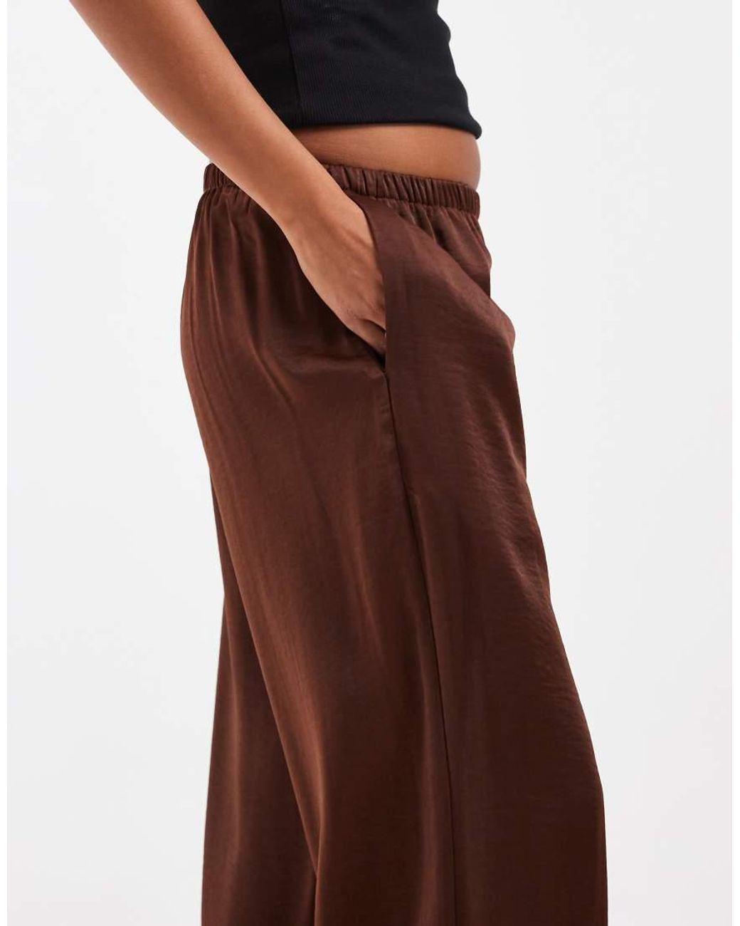 Vero Moda Brown Textured Satin Wide Leg Trousers
