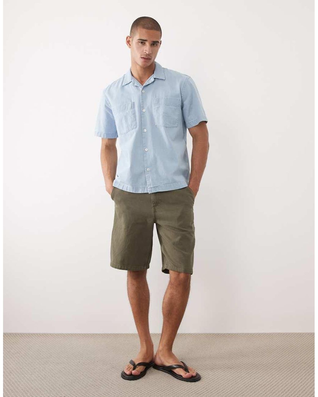 SELECTED Blue Light Denim Short Sleeve Shirt for men