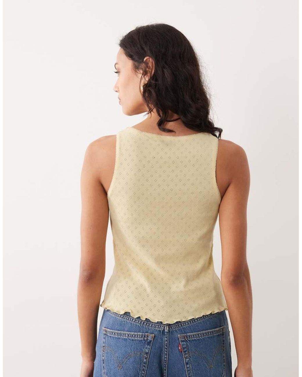 Miss Selfridge Blue V Front Pointelle Vest With Lace Trim