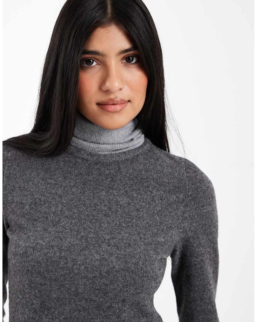 ASOS Gray Supersoft Double Layer Roll Neck Top