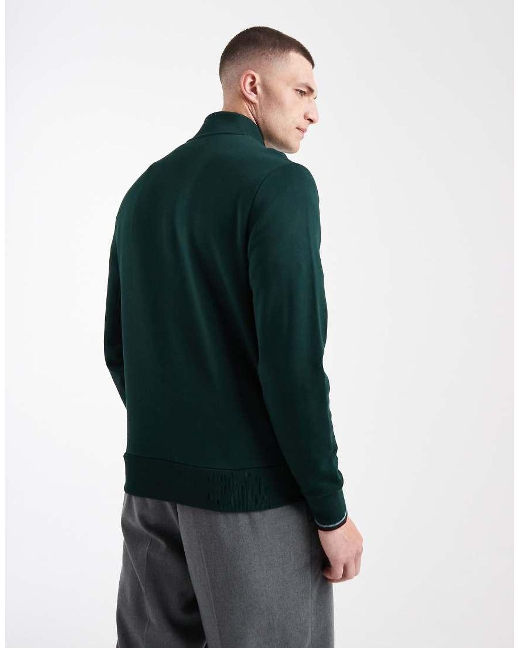 Fred Perry Green Half Zip Logo Sweatshirt for men