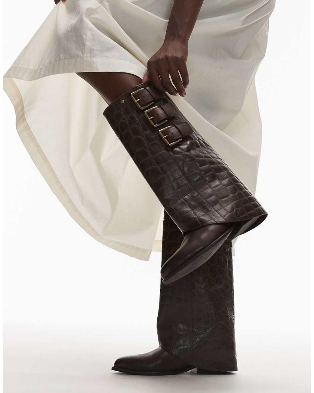 Bronx White Kendr-A Buckle Detail Fold Over Boot