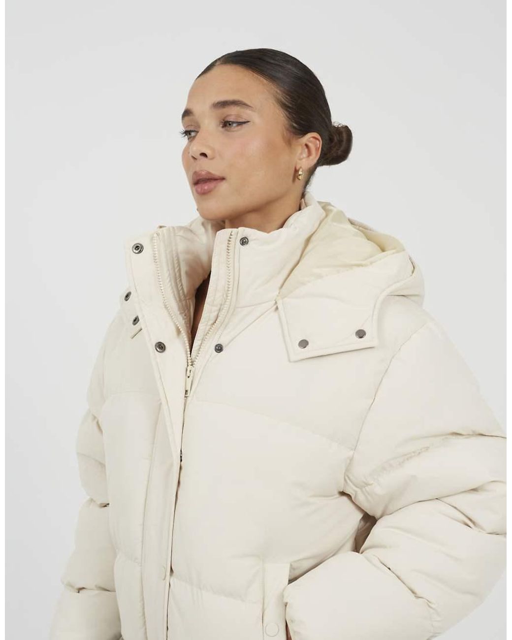 Brave Soul Natural Oversized Hooded Short Puffer Jacket