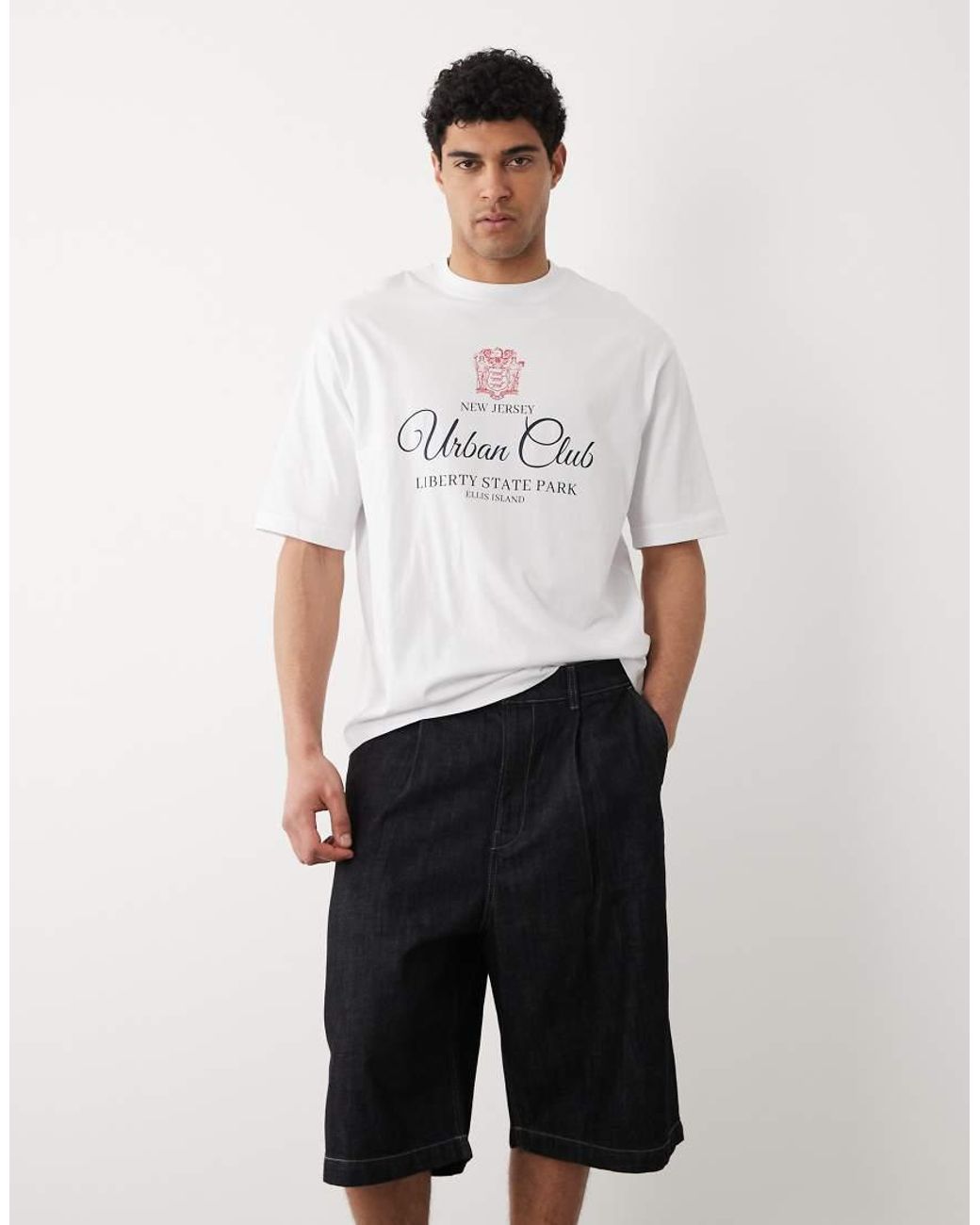 Jack & Jones White Pleated Denim Shorts for men