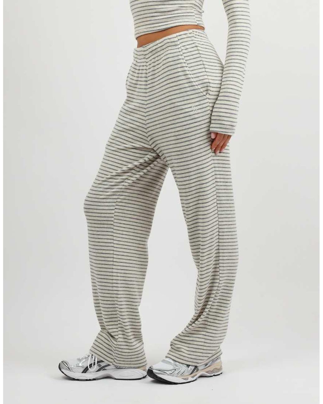 SIMMI Gray Mila Soft Stripe Fine Ribbed Trouser