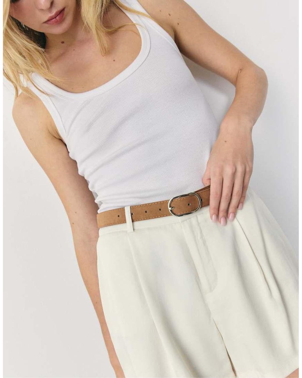 Stradivarius Gray Flowing Belted Shorts