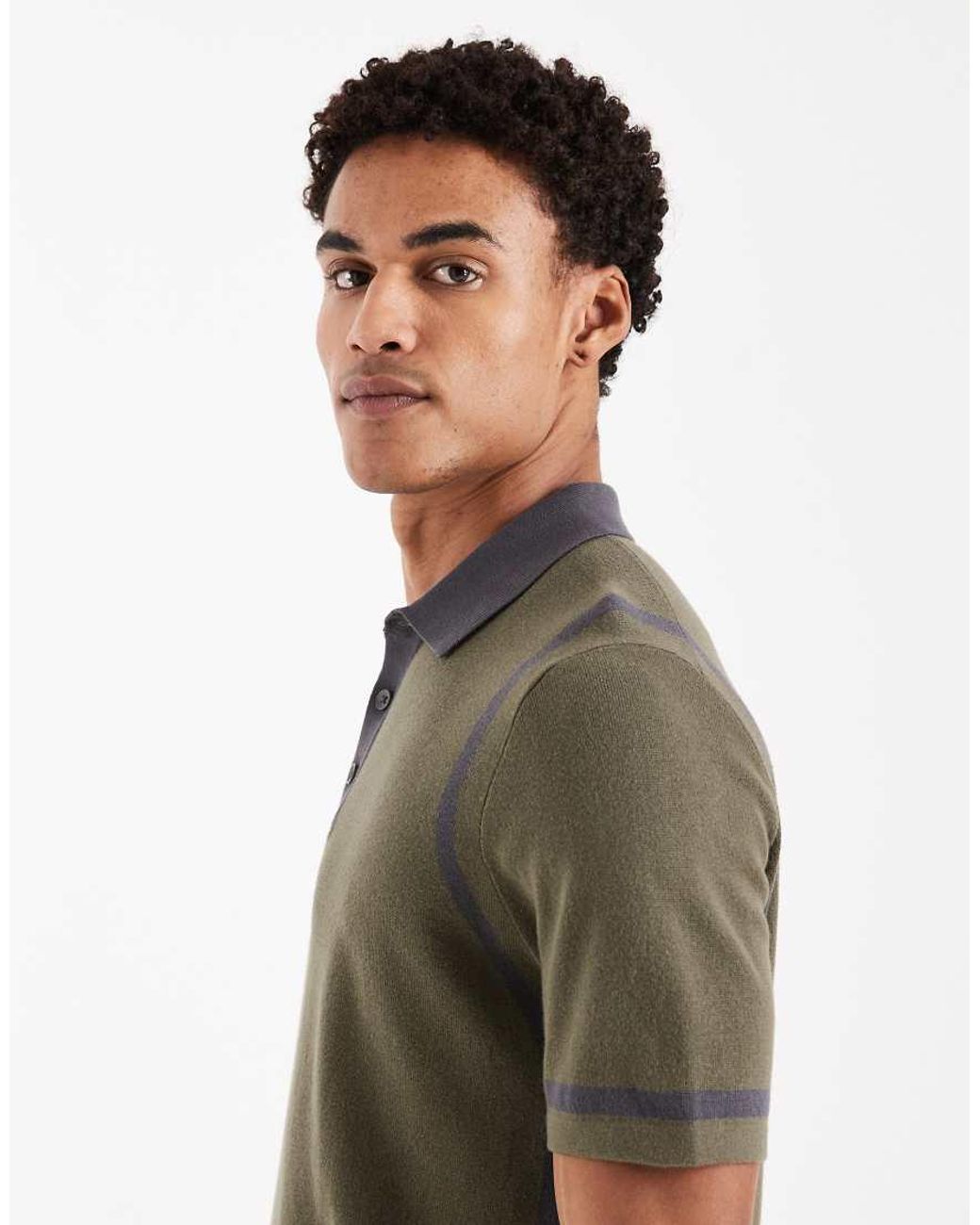 ASOS Green Knitted Polo With Panel Detail for men