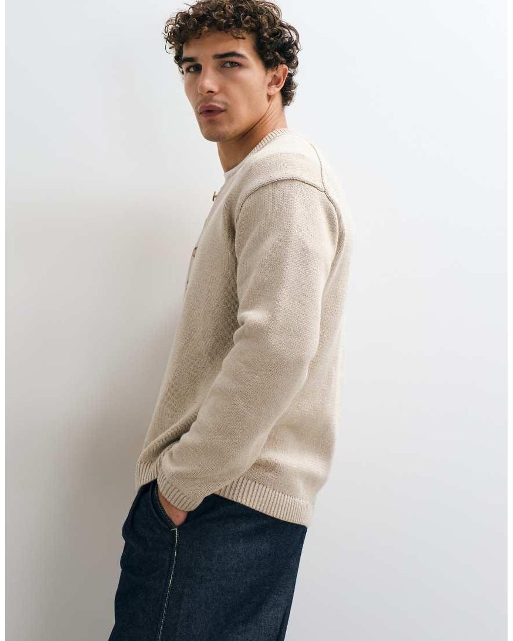 Abercrombie & Fitch Natural Knitted Henley Jumper for men
