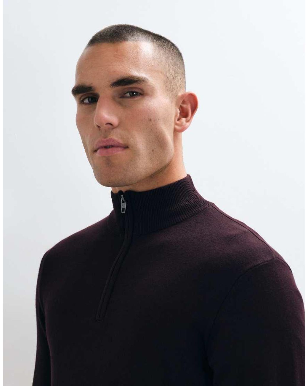 French Connection Blue Quarter Zip Knitted Jumper for men