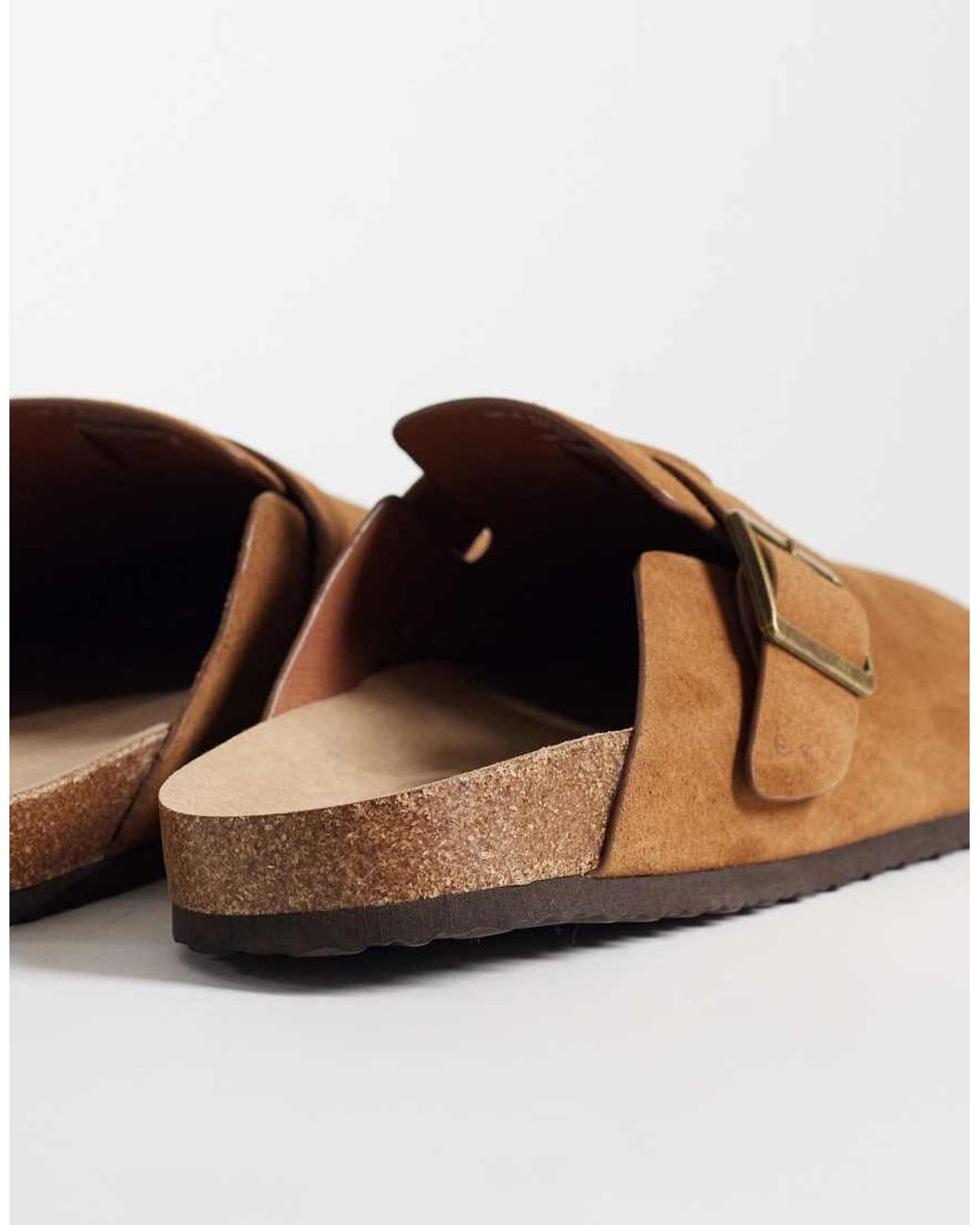 ASOS Mule Sandals With Cork Sole Bonded Suede-brown for men