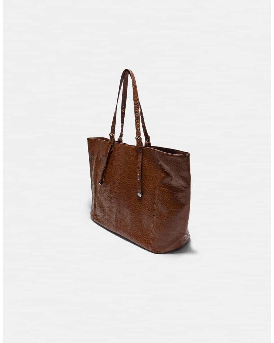 Stradivarius Brown Studded Shopper Bag With Handles