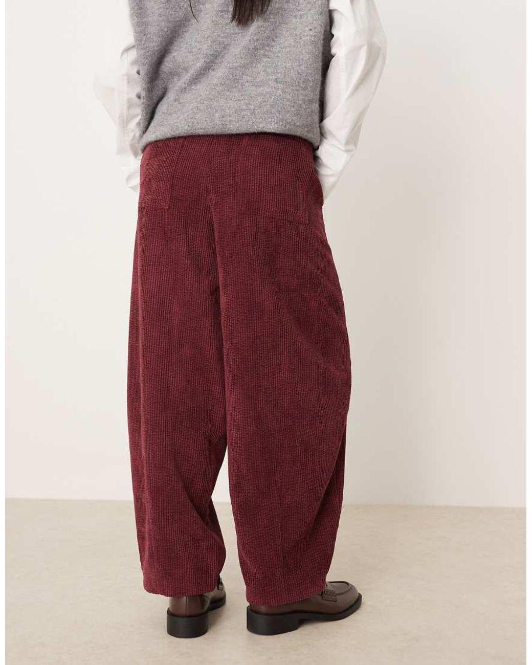 ASOS Red Asos Design Petite Pull On Barrel Leg Cord Trousers