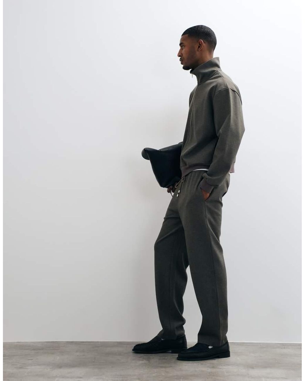 ASOS Gray Relaxed Funnel Neck Cotton Twill Zip Through Jacket for men