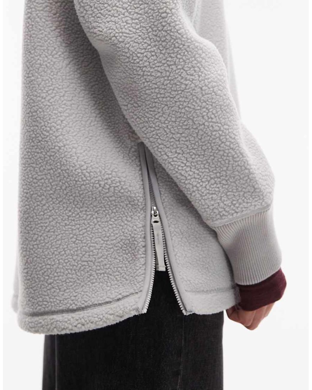 ARKET Gray Pull On Fleece Jacket With Funnel Neck And Raglan Sleeves