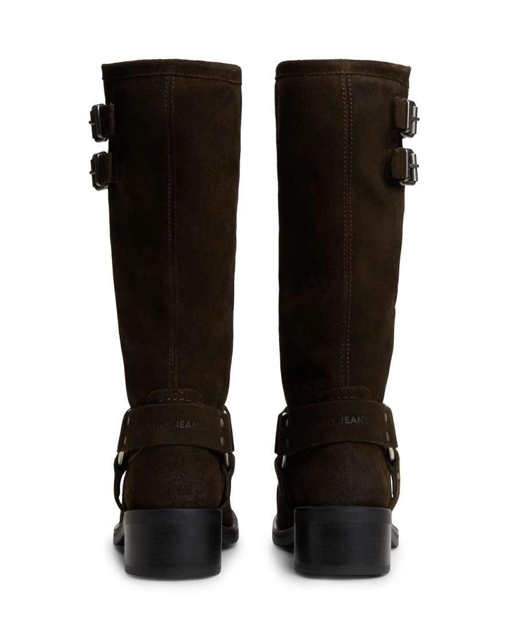 Tommy Hilfiger Black Premium Brushed Suede Moto Boots With Buckle Detail