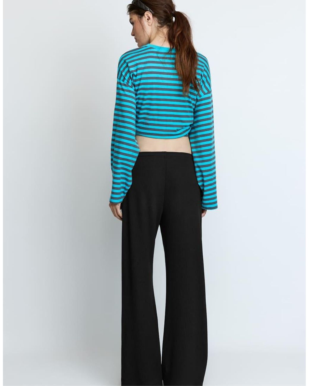 Stradivarius Black Soft-touch Ribbed Trousers