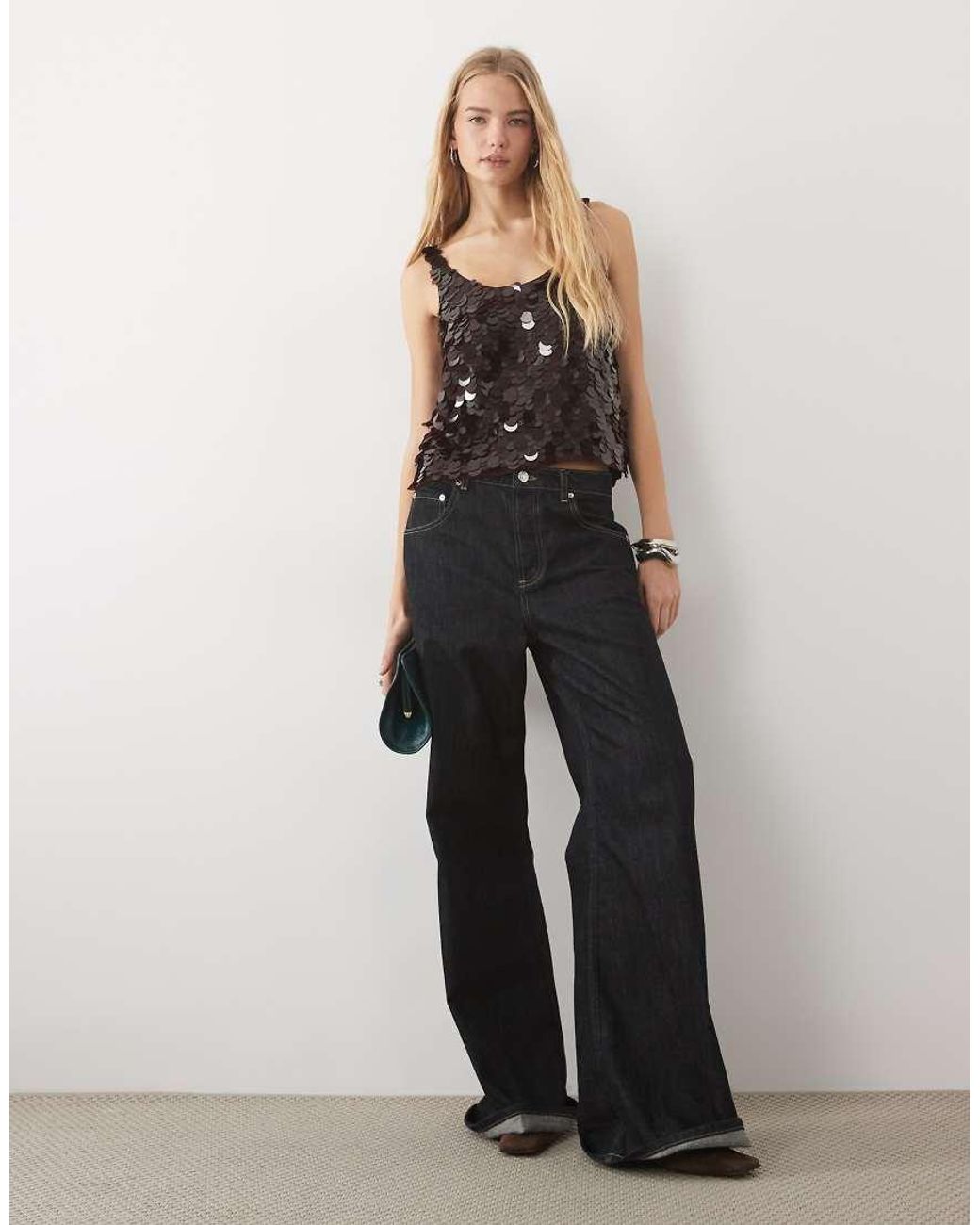 ASOS Black Embellished Sequin Scoop Neck Cami