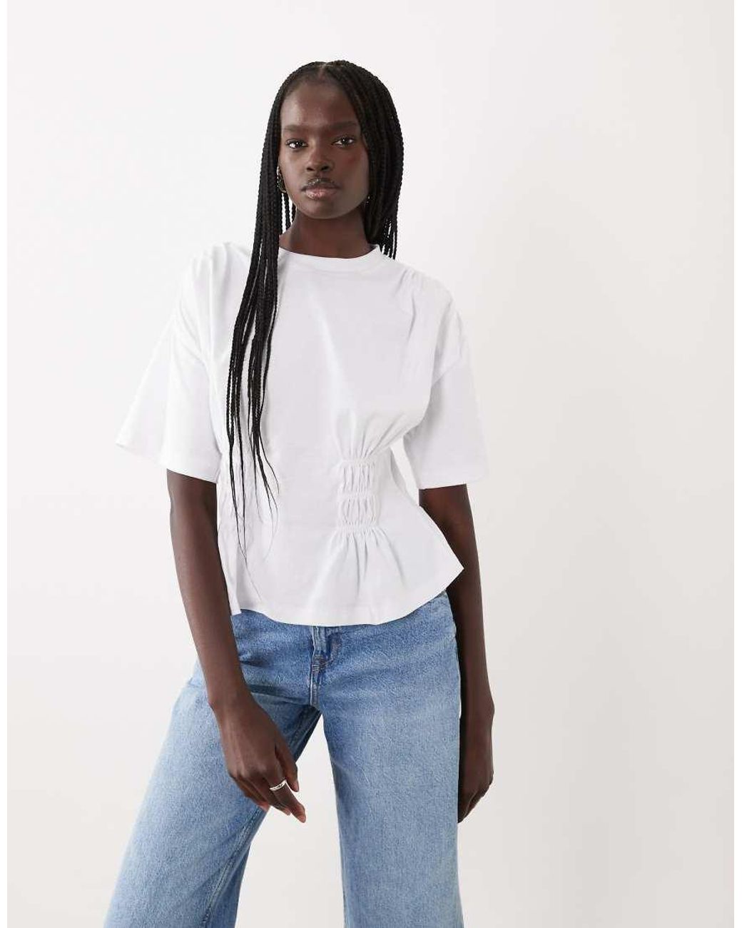 ASOS White Sheared Waist Dropped Should T-shirt