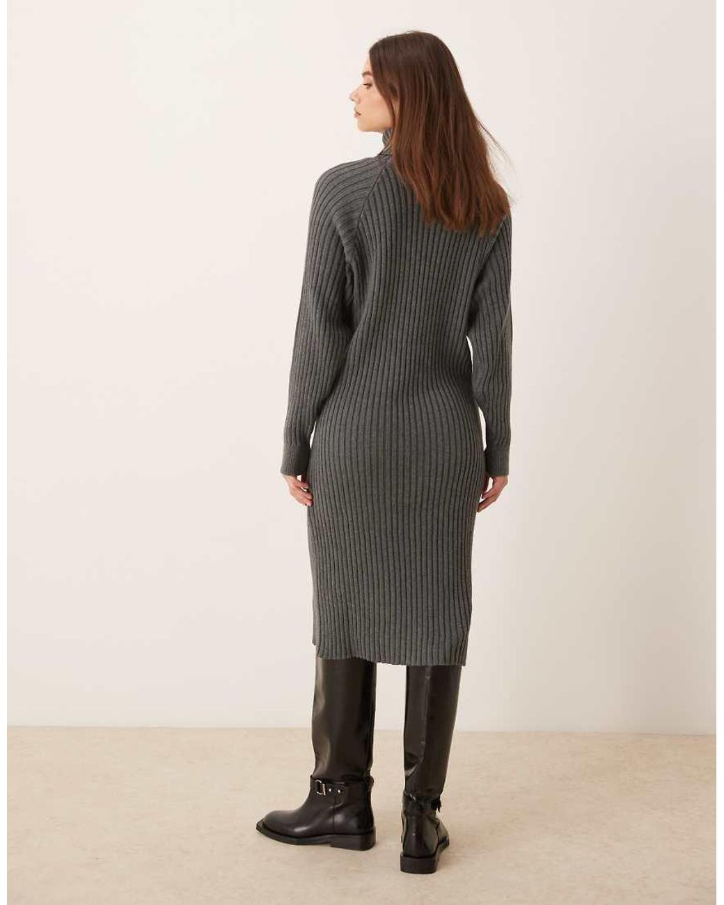 Y.A.S White Ribbed Roll Neck Jumper Midi Dress